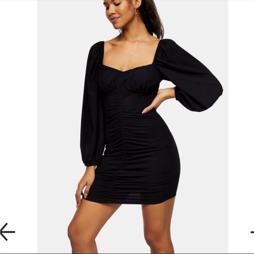 Topshop black ruched dress